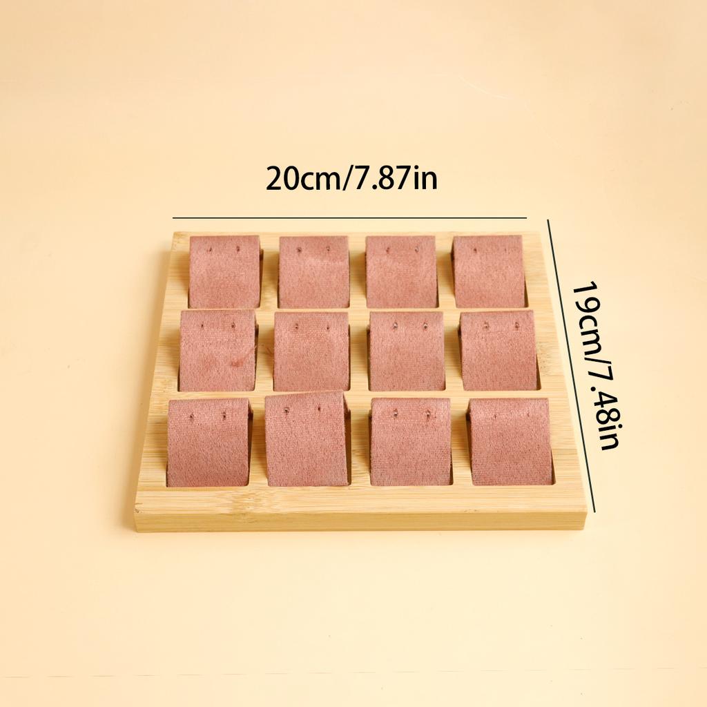 Bamboo Wood Earrings Display Stand DIY Velvet PU Leather Jewelry Storage Tray for Window Counter Props Show
