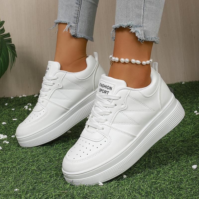 Women's Fashion White Platform Sneakers Thick Sole Lace Up Running Sports Shoes for Women Plus Size Comfort Casual Walking Shoes