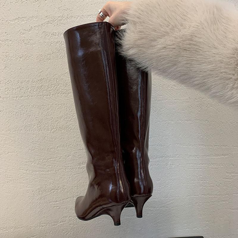 Fashion Fashion Low Heel Women Knee High Modern Boots Female Slip On Shoes Pointed Toe Party Sexy Ladies Long Boots Shoes Pumps lady