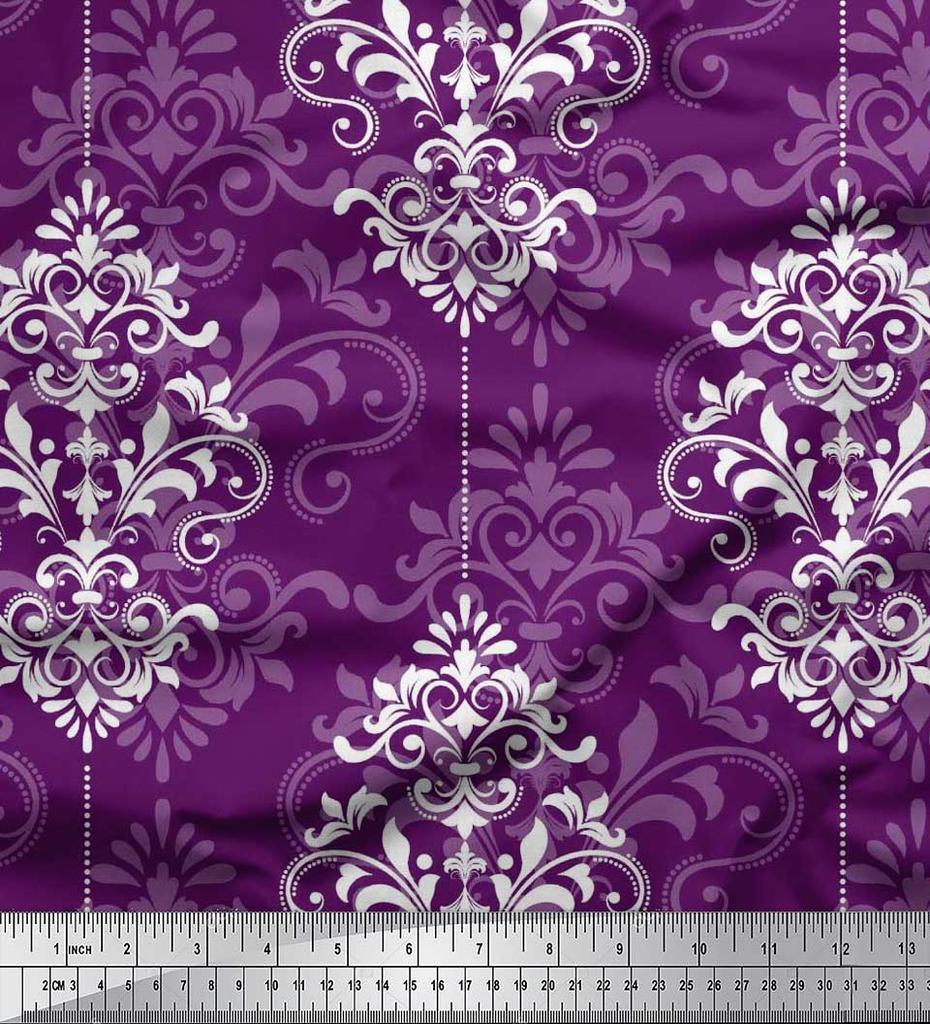 Soimoi Japanischer Krepp-Satin-Stoff mit filigranem Damast-Druck, Meterware, 42 Zoll