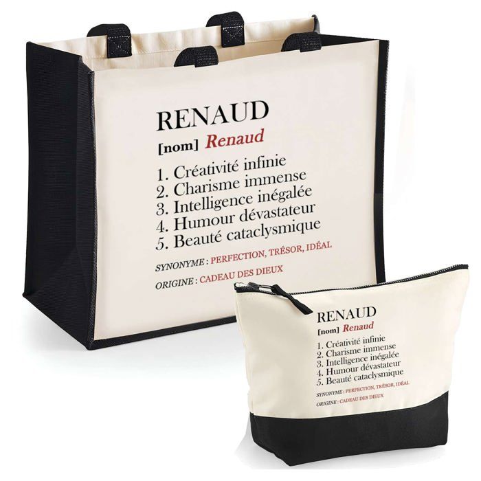 Coffret duo cabas et trousse - PLANETEE - Renaud Définition - Jute & coton - Prénom personnalisé - Fabrication française