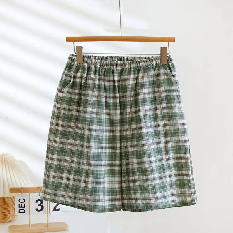 Men's Spring & Summer Cotton Plaid Pajama Shorts - Lightweight, Versatile for Home or Beach Wear.