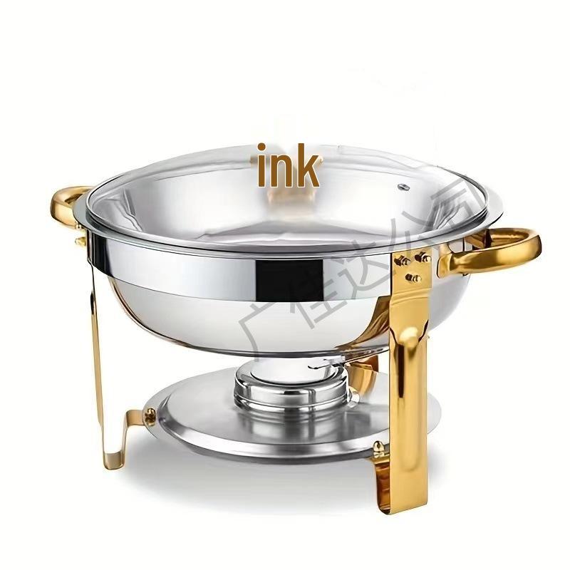 Gold Round Stainless Steel Folding Chafing Dish Set with Folding Frame