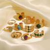18k Gold Plated Retro Gemstone Ring - European & American Style Stainless Steel Jewelry for Women