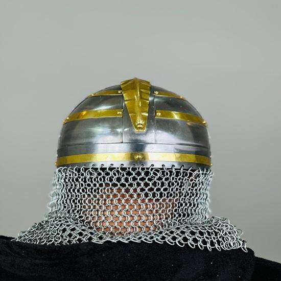 Viking Medieval Chainmail Helmet Steel and Brass Helmet Knight Chainmail Hand Forged LARP  Best Gift