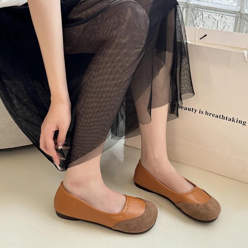 Fashion Retro Shallow Mouth Slip-On Round Toe Women's Shoes 2024 Autumn New Simple Versatile Casual Moccasin Low-top Shoes Zapato Mujer