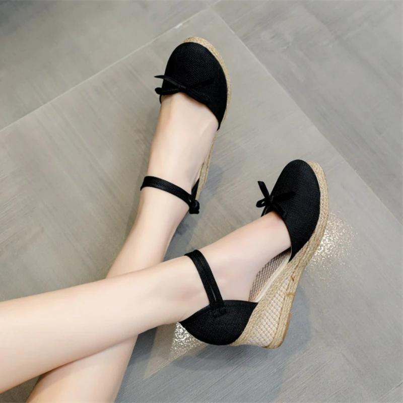 Wedges Sandals Women 2024 Summer Shoes Ladies Casual Comfort Hemp Heeled Sandals Elegant Pumps Sandálias Feminina