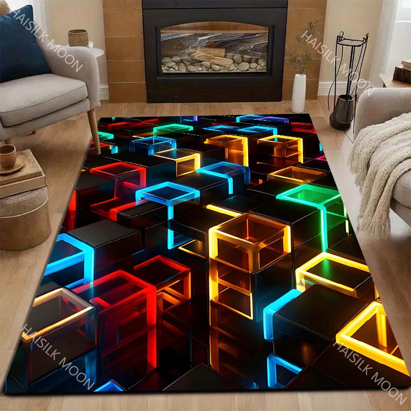 Colorful 3D Cubes Pattern Carpet for Living Room Bedroom Bedside Floor Mat Sofa Table Area Rugs Home Decor Large Size