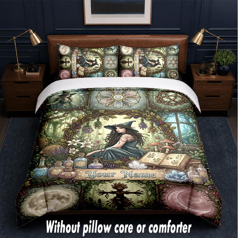 Witchcraft Theme Custom Text Or Name 3Pcs Bedding Set,1 Flat Sheet & 2 Pillowcases Personalized Home Bedding
