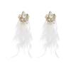 Women's Drop Earring Alloy Crystal Flower Long Feather Tassel Earrings Premium Bohemian Earrings