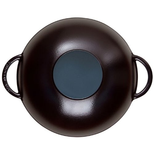 Staub "Wok 37cm Black" Large, Two-Handled Chinese Enamel Pot, Induction Compatible [Official Japanese Product] 40509-398 With Glass Lid and Tempura Gr