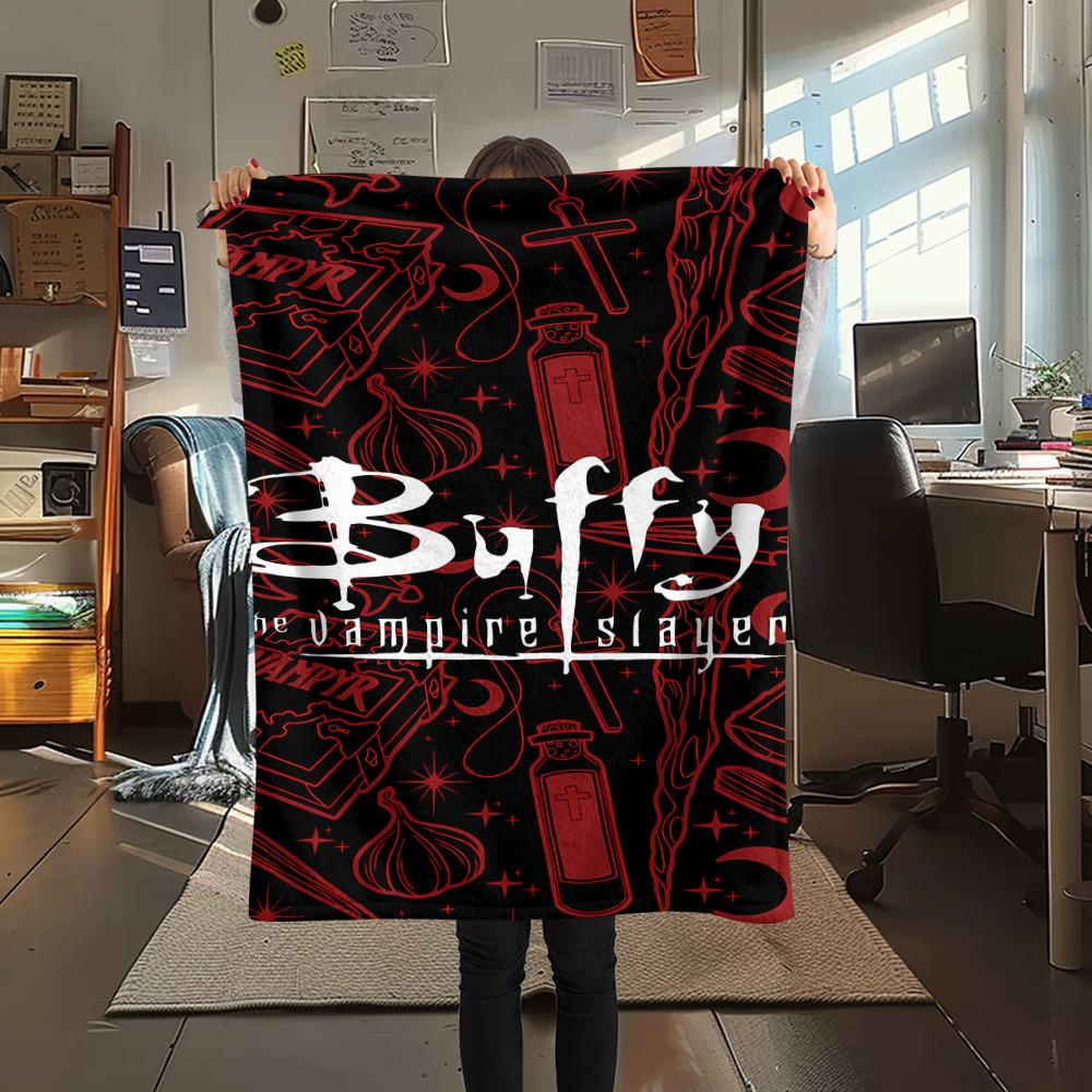 1PC Buffy the Vampire Slayer Print Flannel Blanket, High quality All Seasons, Home Decor, Warmth and Comfort, Perfect for Christmas Gifts