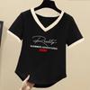 Women's Korean Style Color Block Cotton T-shirt – Loose Fit, Short Sleeve, Versatile Summer Top