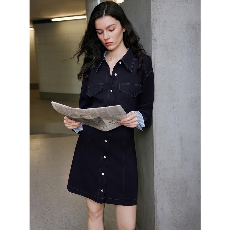 ELLE Elegant Color Block Shirt Dress