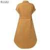 ZANZEA Vestido informal de verano de manga corta con cuello vuelto para mujer