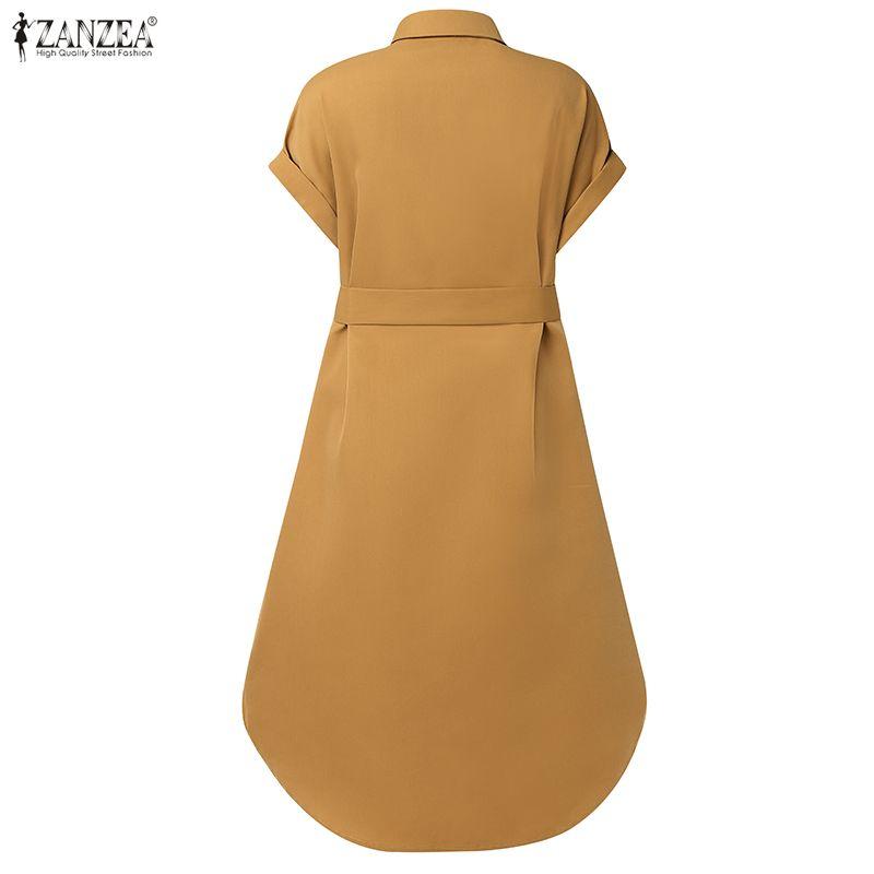 ZANZEA Vestido informal de verano de manga corta con cuello vuelto para mujer