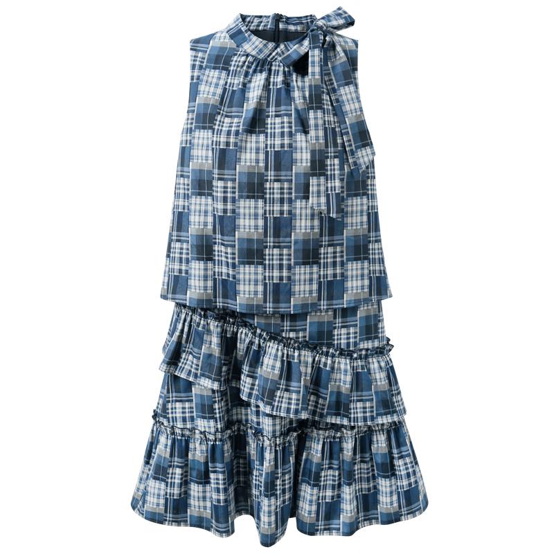 Plaid Halter Sleeveless A-line Mini Dress L