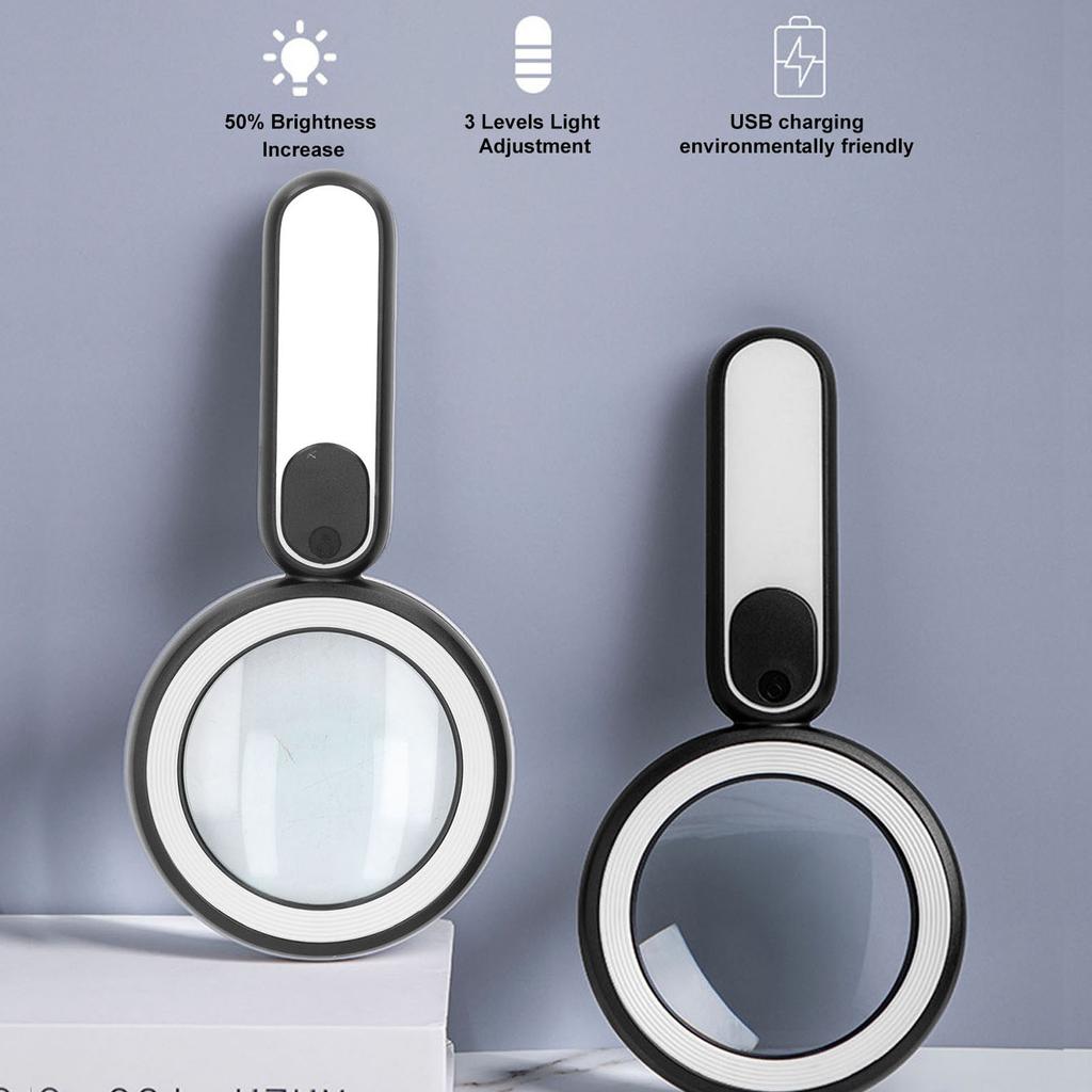 Handlupe 20X Optische Lupe mit 21 LED-Leuchten USB-Aufladung Touch