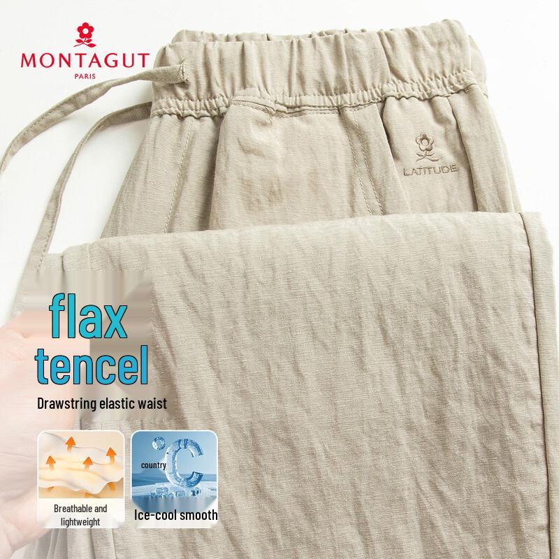MONTAGUT Men s Draped Linen Tencel Relaxed Fit Casual Pants L