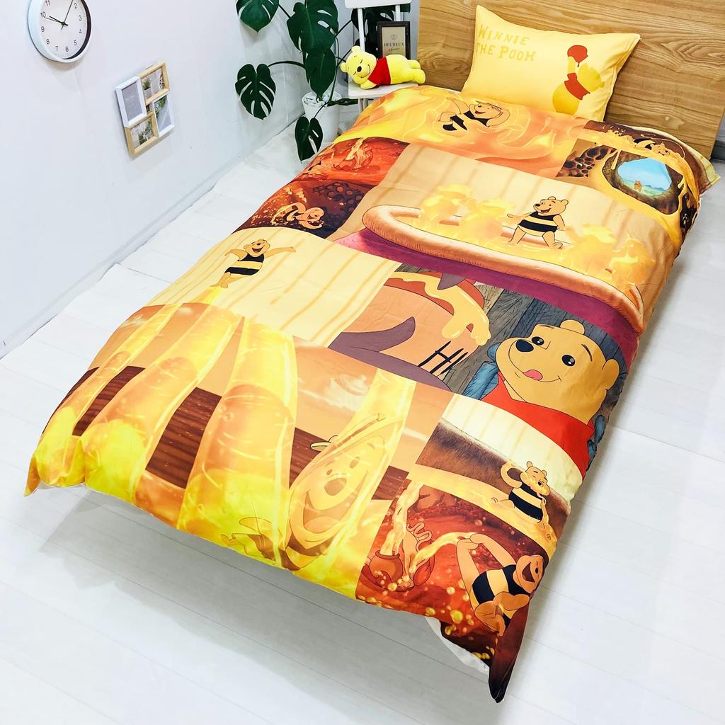 MORIPiLO Disney Duvet Cover Set the Pooh Honey Honey Duvet Cover and Soft Peach Skin Single Size 150x210cm Yellow Cute Bedding Set Disney Character