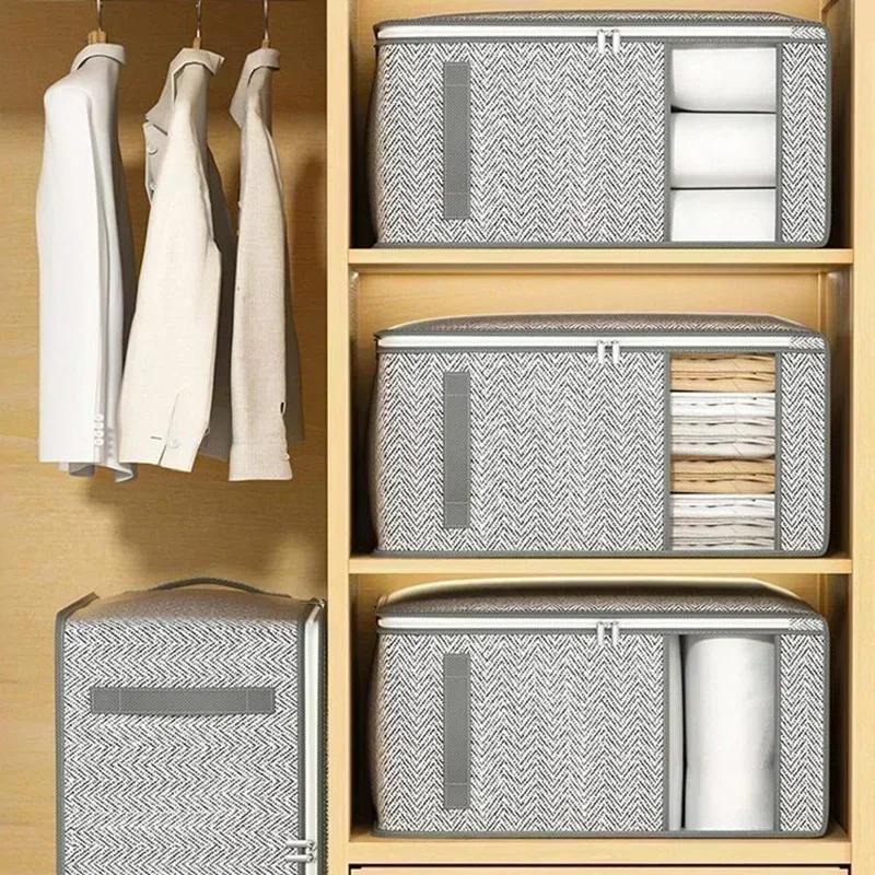 Foldable Clothes Storage Bag Visual Quilt Organize Cases with Handle Home Pillow Blanket Organizer Wardrobe Sorting Storage Box