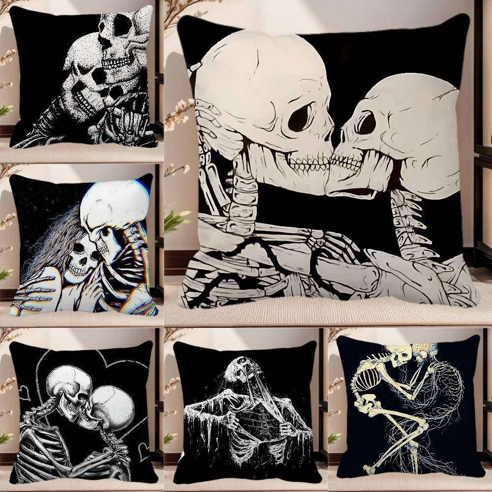 Simple Skull Love Married In Love Pillow Case Square Pillow Bedroom Sofa Leisure Comfort Cushion Car Home Decoration