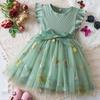Summer Girl Flower Embroidered Mesh Dress With Bow For Toddler Girls