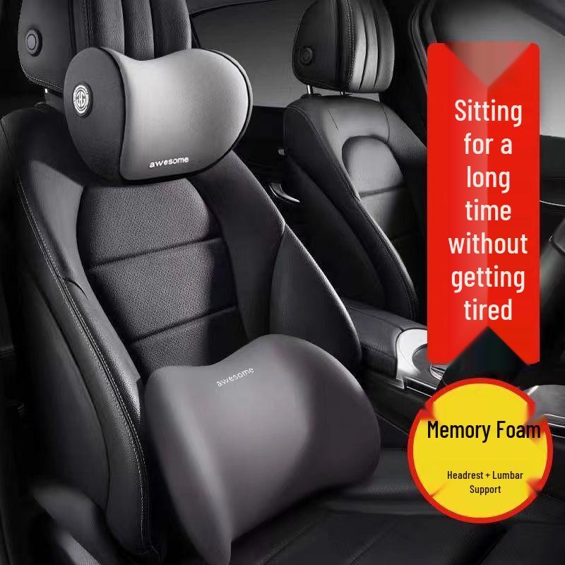 Car Headrest Memory Foam Lumbar & Neck Support Cushion - Universal All-Season Driving Backrest Pad
