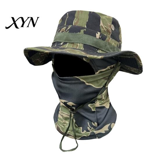 Quick-drying Hat Camouflage Sun with Balaclava Face Mask, UV Protection Men Wide Brim Hat, Breathable Bucket for Outdoor Fishing Hiking Cycling