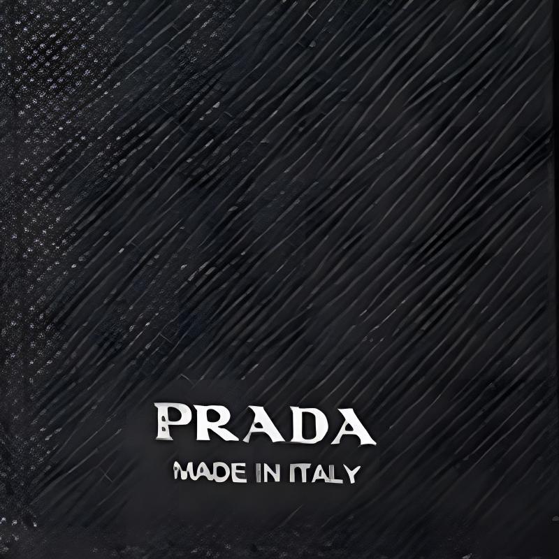 Prada Saffiano Enamel Metal Triangle Logo Snap Closure Natural Leather Wallet Women's Black