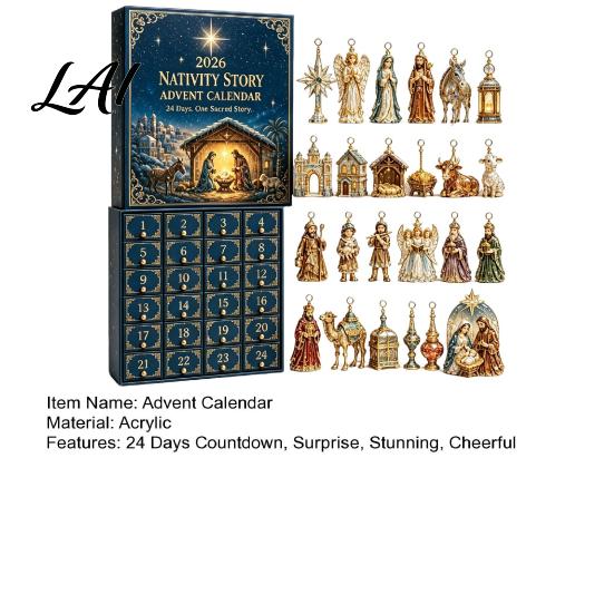 Christmas Eve Countdown Calendar Nativity Advent 2026 24 Day with Ritual Gift for Everyone Pcs 2D Acrylic Religious Figures Holiday Gifts Christians