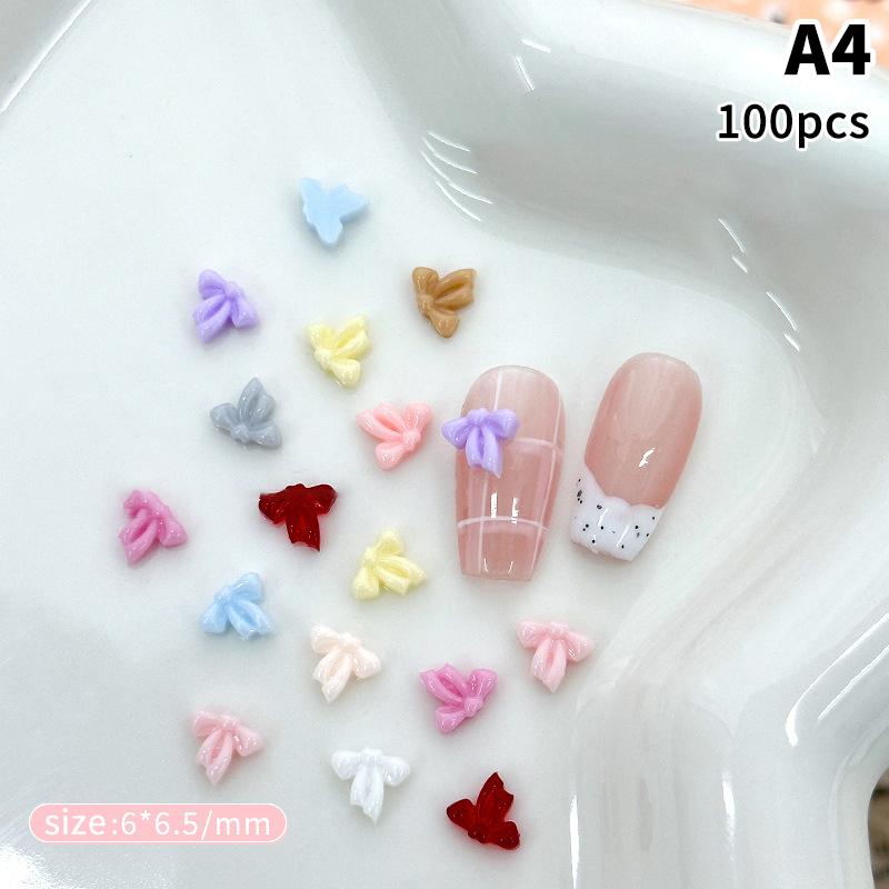100Pcs 3D Mini Bow Resin Nail Art Decoration Bowknot Ornament Nail Charm Jewelry Design Kawaii Gem