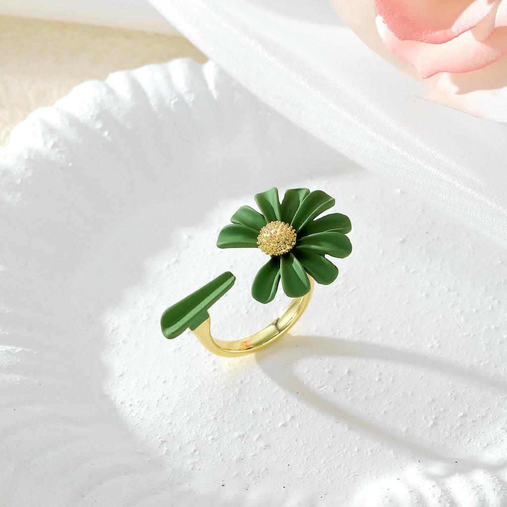 Koreansk tusenfryd Flower Elegante åpningsringer Kvinner Justerbar Bryllupsfest Forlovelse Fingerringer Erklæring Smykker Gave