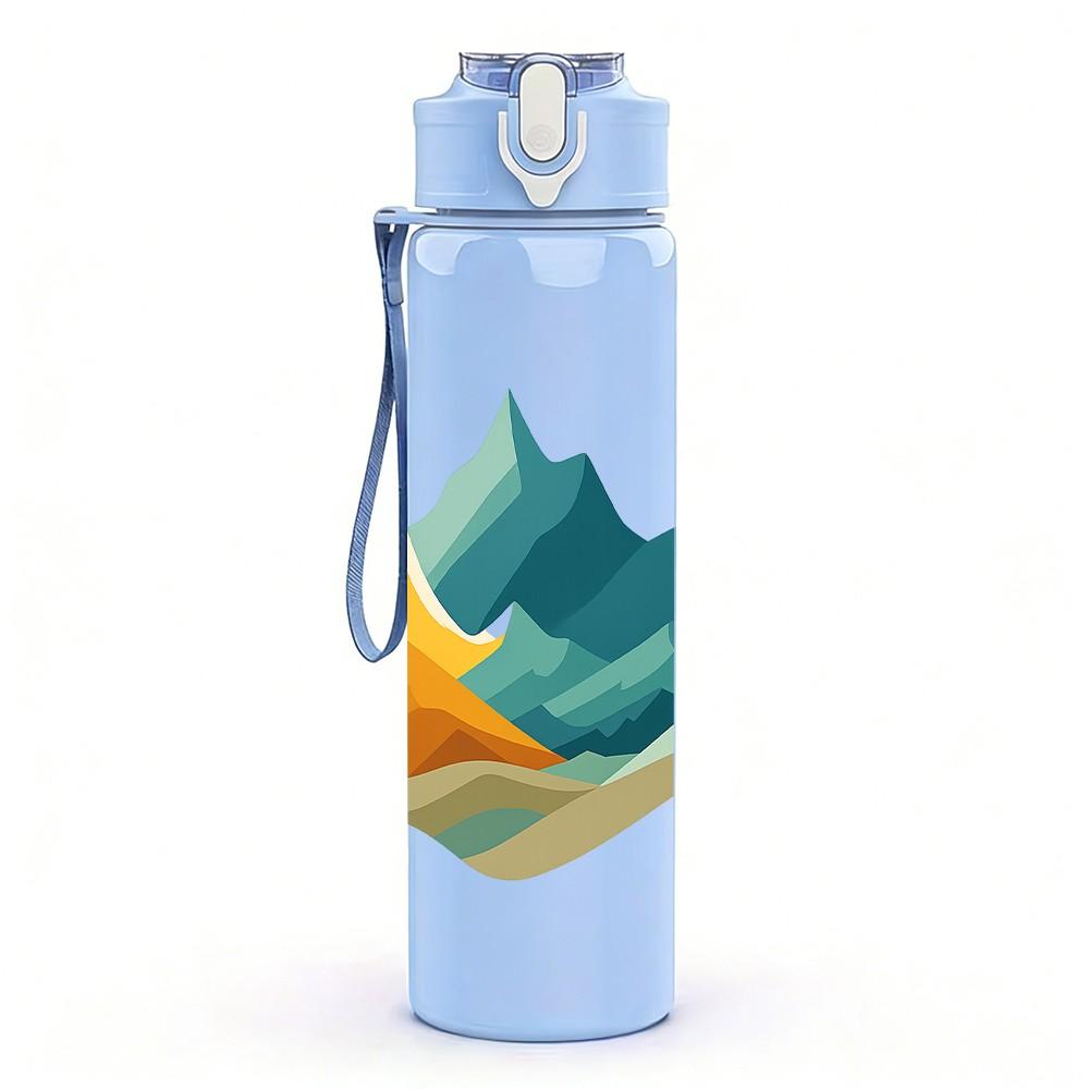 1PC Mountain Peak Minimal Landscape 750ml Color Plastic Sports Water Bottle Leakproof Flip Straw Lid Suitable for Sports Office Home Use