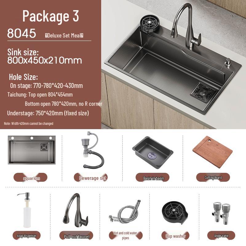 Handmade Gunmetal Gray SUS304 Stainless Steel Large Single Bowl Kitchen Sink