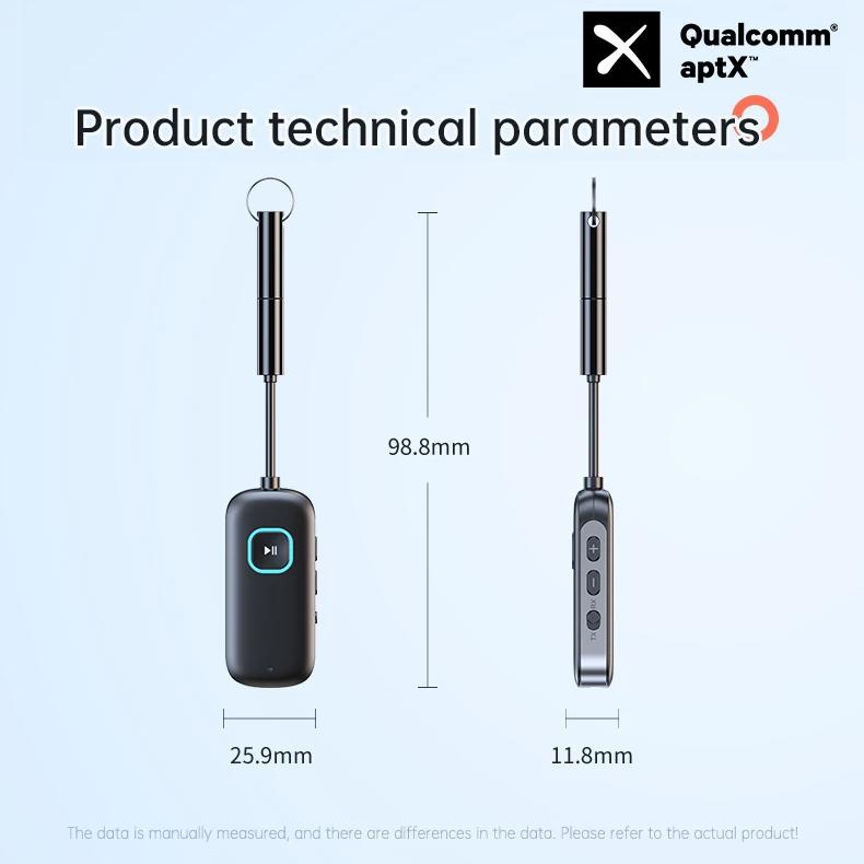 2 in 1 aptX Bluetooth Audio Transmitter Receiver 3.5MM AUX Multipoint Hifi Stereo aptX-Adaptive/HD/LL Wireless Adapter With Mic