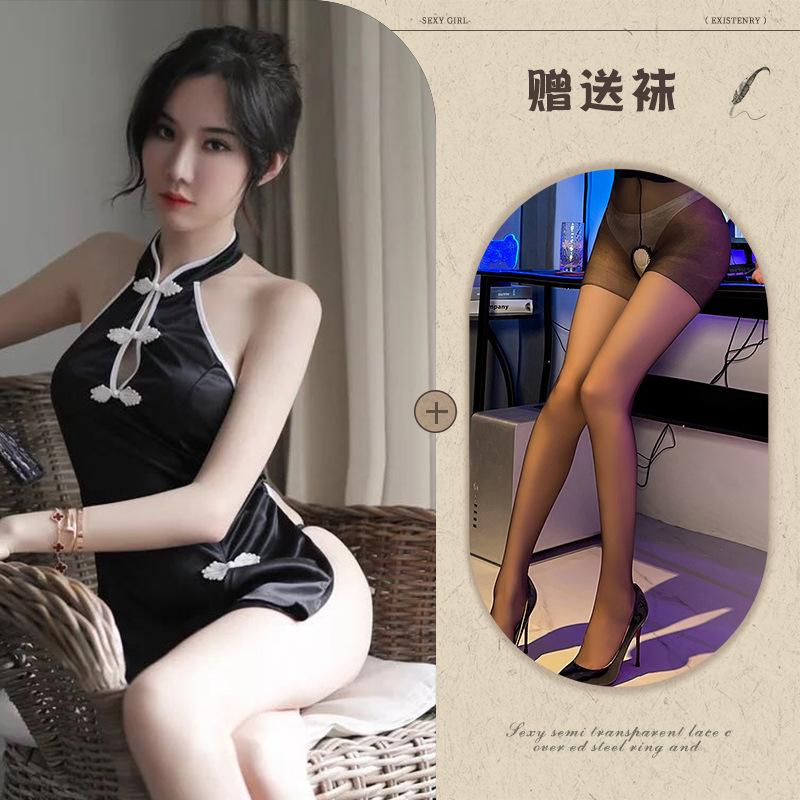 Sex Lingerie Sexy Neck Halter Cheongsam Stage Cosplay Slit Retro