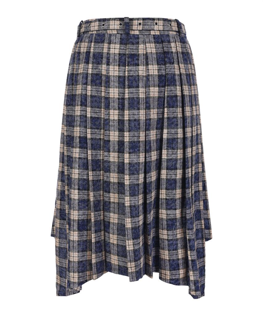 Lara Fox Check Unbalance Pleats Skirt Blue Bq4Ws001