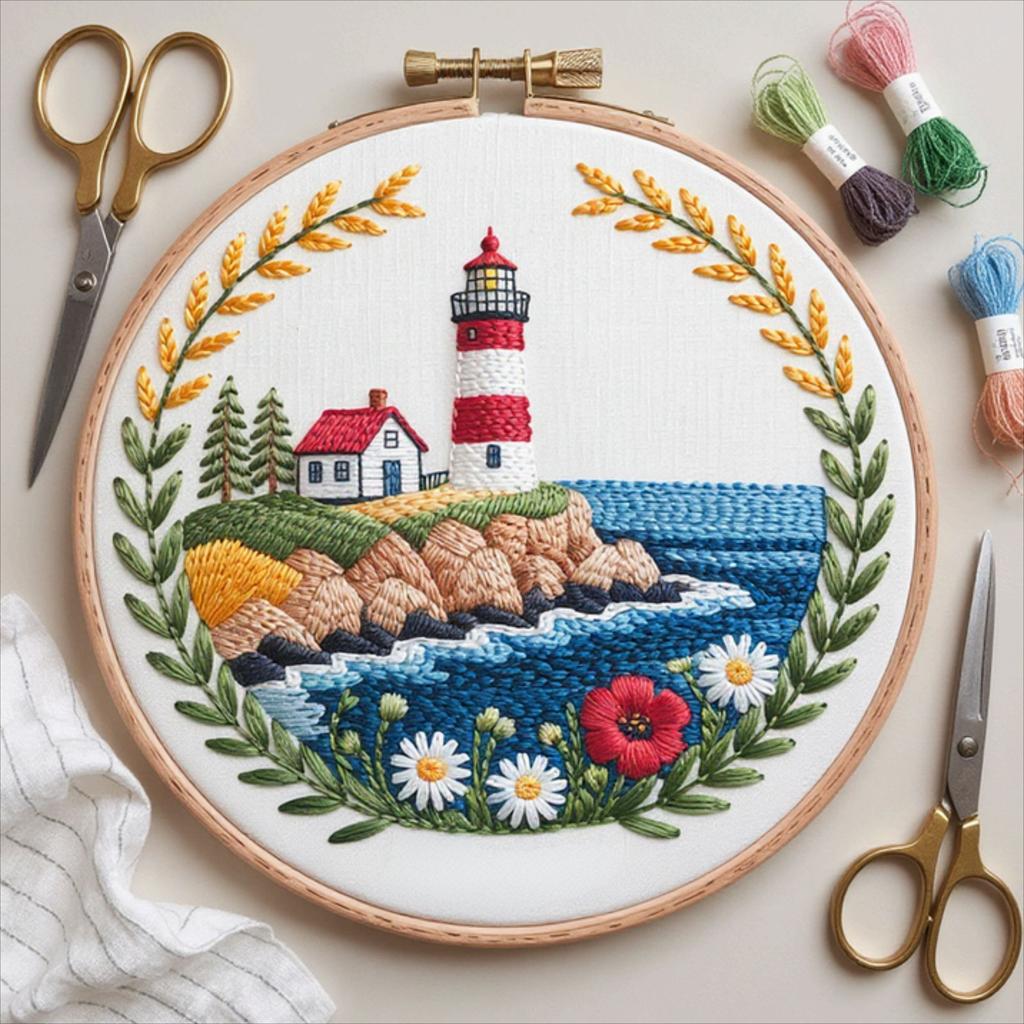 1set Christmas Cozy Cottage Kit DIY Embroidery Materials and Tools Suitable for Beginners, Stitching Tutorial, Hand Embroidery Fabric Material Set