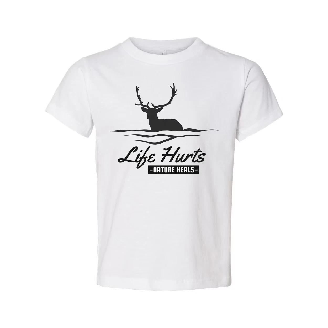 

Unisex Outdoor Deer Silhouette T Shirt With Water Waves And Life Hurts Nature He XL