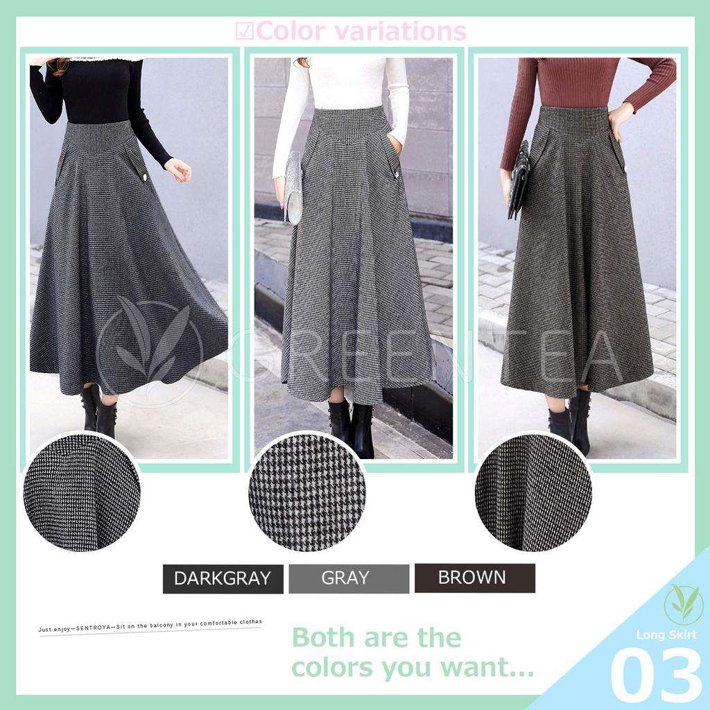 Saia Longa Maxi Chá Verde com Padrão Xadrez Escuro Feminina (Tamanho M, Cinza)