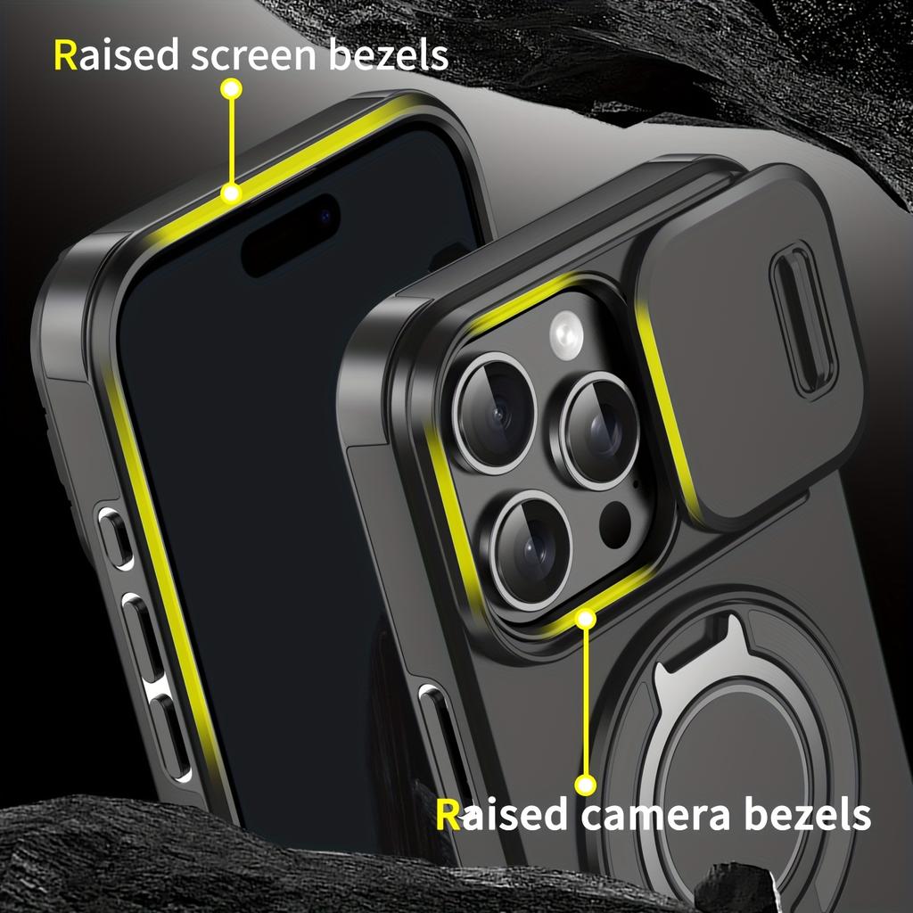 Heavy Duty Armor Magnetic Bracket Case for For Iphone 17 16 1 14 13 12 11 Pro Max Plus Slide Camera Protection PC Cover