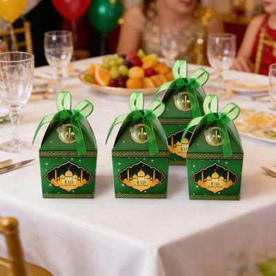 10Pcs Eid Gift Box with Ribbon Bow Candy Treats Goodies Chocolates Cookie Storage Box Festival Paper Party Favors Present Packing Box