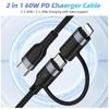 HdoorLink 2-in-1 PD 60W Datenkabel Schnellladekabel USB C auf Typ C/Lightning Geeignet für iPhone Samsung Xiaomi