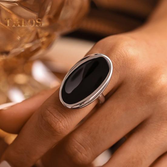 Grande bague ovale en pierre précieuse, faite à la main, style tribal, ouverte, bijoux, fiançailles, anniversaire, pour homme, père, mari, petit ami