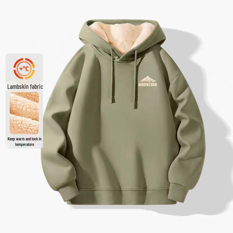 Men's Lambswool Hoodie - Plus Velvet, Thick, Loose Fit, Cold-Resistant, Hooded Jacket for Teens (Autumn/Winter)