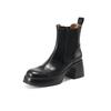 Fashion NEW Autumn Boots Women Split Leather Shoes for Women Round Toe Chunky Heel Women Shoes Black Platform Chelsea Boots Brogue Boots
