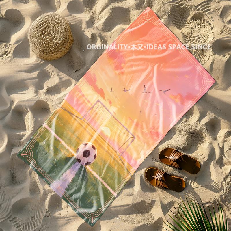 Sunset Soccer Field Beach Towel Patterned Sunscreen And Windproof Suitable For Swimming Pool Camping Travel Blanket