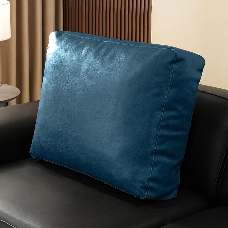 Luxuriou Faux Leather Sofa Back Cushion Cover Rectangular Soft Backrest Lumbar Pillowcase Waterproof Bed Pillowcase Home Decor