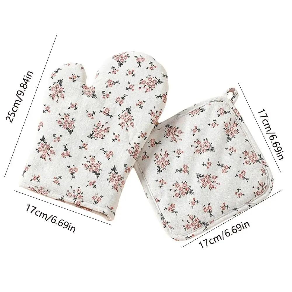 2Pcs Cotton Linen Microwave Oven Gloves Heat Resistant Anti-Scalding Oven Mitts and Pot Holders Heat Insulation Easy-To-Clean